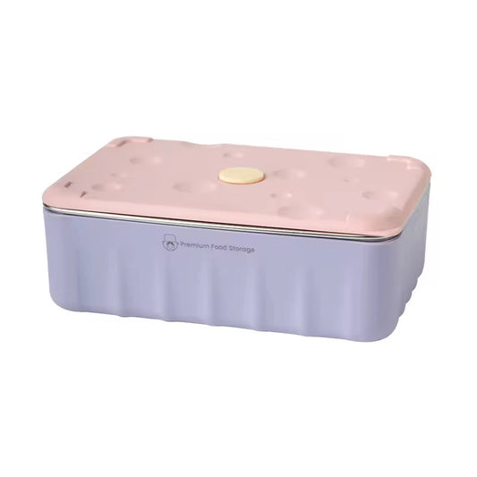 Stainless Steel Food Storage Container Set, Purple, Suitable For Refrigerator And Outdoor Use, With Carrying Case