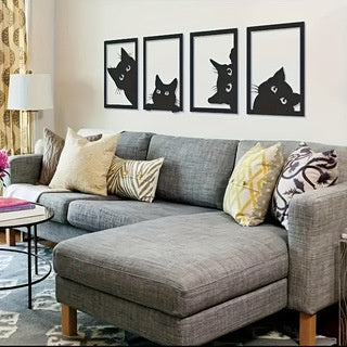 Black Cat Metal Wall Art Decoration Set