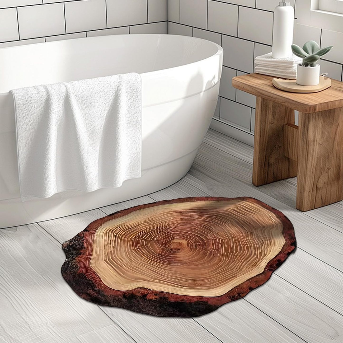 Brown Wood Grain Bath Mat Cute Annual Ring Bathroom Rugs Funny Non Slip Bathtub Decor Mats Super Absorbent Floor Carpet Machine Washable Quick Dry Bathmat For Tub, Shower Bedroom Kitchen 23.6x35.4IN