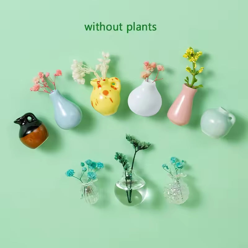 Cute Plant Ceramic Vase Fridge Magnets