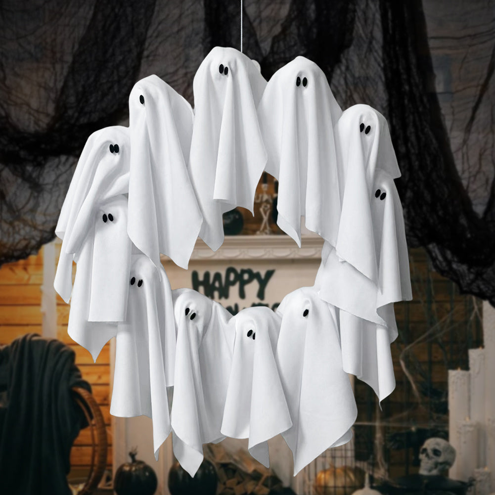 Halloween Ghost Wreath | Cute Door Sign & Glowing Holiday Decoration