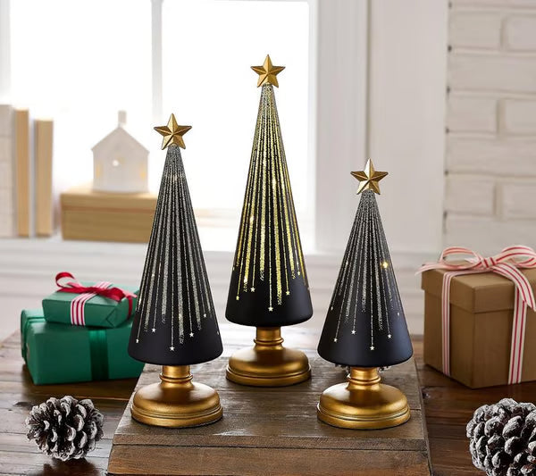 Illuminated Starry Night Tree Set | Glass Holiday Decor by Valerie