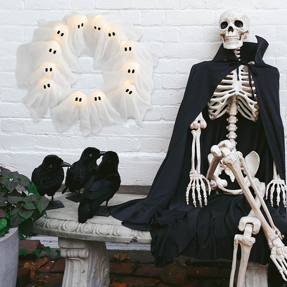 Halloween Ghost Wreath | Cute Door Sign & Glowing Holiday Decoration